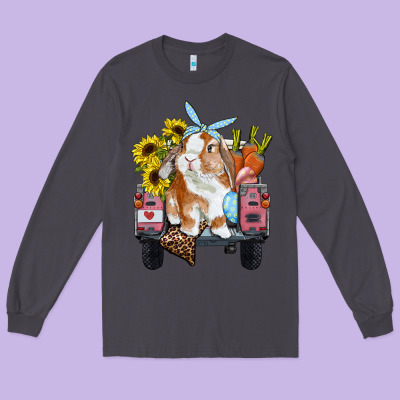Easter Truck With Bunny Sunflowers And Eggs Long Sleeve Tee Designed By Ranaportraitstore