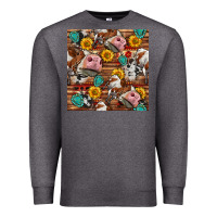 Charcoal Heather cow and western seamless pattern Premium Sweatshirt - BundleAndBundleShop