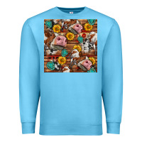 Ocean Blue cow and western seamless pattern Premium Sweatshirt - BundleAndBundleShop