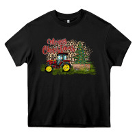 Black merry Christmas tractor tree Heavy Core Tee - CowhideDigitalArt