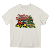 Cream merry Christmas tractor tree Heavy Core Tee - CowhideDigitalArt