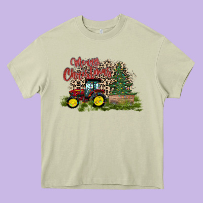 Merry Christmas Tractor Tree Heavy Core Tee Designed By Cowhidedigitalart