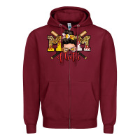 Burgundy mom of both baseball and softball messy bun Zipper Hoodie - Zillion Design Studio