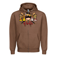 Chestnut mom of both baseball and softball messy bun Zipper Hoodie - Zillion Design Studio