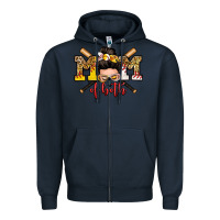 Navy mom of both baseball and softball messy bun Zipper Hoodie - Zillion Design Studio