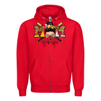 Red mom of both baseball and softball messy bun Zipper Hoodie - Zillion Design Studio