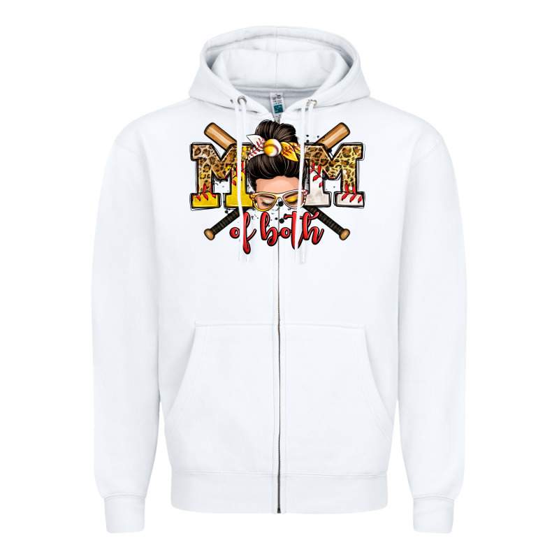 Mom Of Both Baseball And Softball Messy Bun Zipper Hoodie by Zillion Design Studio | Teevron