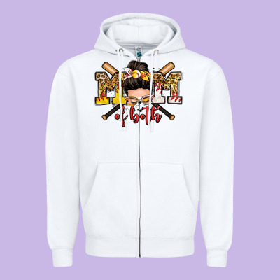 Mom Of Both Baseball And Softball Messy Bun Zipper Hoodie Designed By Zillion Design Studio