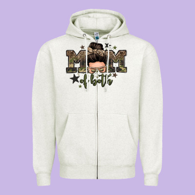 Mom Of Both Boys Messy Bun Zipper Hoodie Designed By Zillion Design Studio