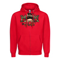 Red mom of both boys messy bun Zipper Hoodie - Zillion Design Studio
