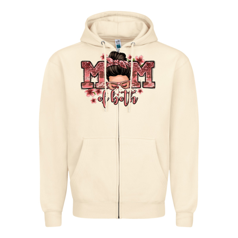 Mom Of Both Messy Bun Zipper Hoodie by Zillion Design Studio | Teevron