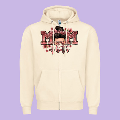 Mom Of Both Messy Bun Zipper Hoodie Designed By Zillion Design Studio