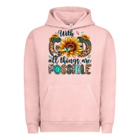 Pigment Salmon with god all things are possible malias Urban Hoodie - MaliasSmallBusiness