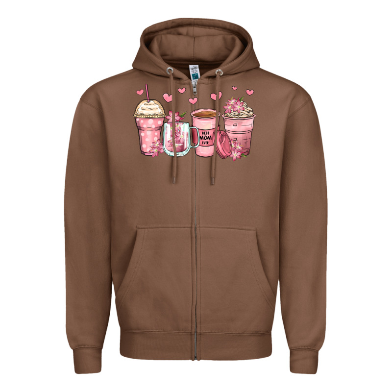 Mother's Day Floral Coffee Cups Zipper Hoodie by Zillion Design Studio | Teevron