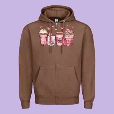 Mother's Day Floral Coffee Cups Zipper Hoodie Designed By Zillion Design Studio