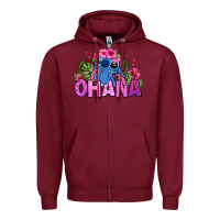 Burgundy ohana stitch Zipper Hoodie - Zillion Design Studio