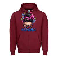 Burgundy ohana stitch messy bun Zipper Hoodie - Zillion Design Studio