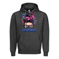 Charcoal Heather ohana stitch messy bun Zipper Hoodie - Zillion Design Studio