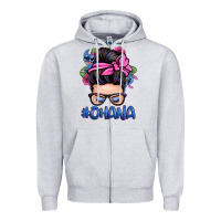 Heather Grey ohana stitch messy bun Zipper Hoodie - Zillion Design Studio