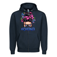 Navy ohana stitch messy bun Zipper Hoodie - Zillion Design Studio