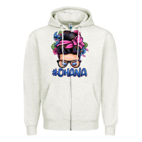 Oatmeal Heather ohana stitch messy bun Zipper Hoodie - Zillion Design Studio