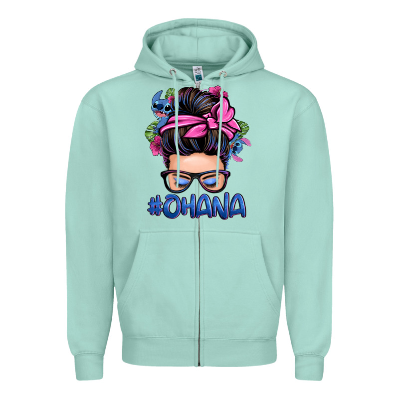 Ohana Stitch Messy Bun Zipper Hoodie by Zillion Design Studio | Teevron