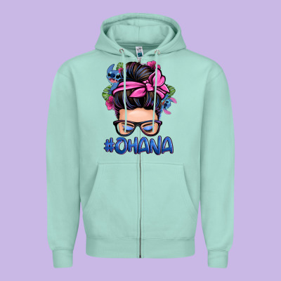 Ohana Stitch Messy Bun Zipper Hoodie Designed By Zillion Design Studio