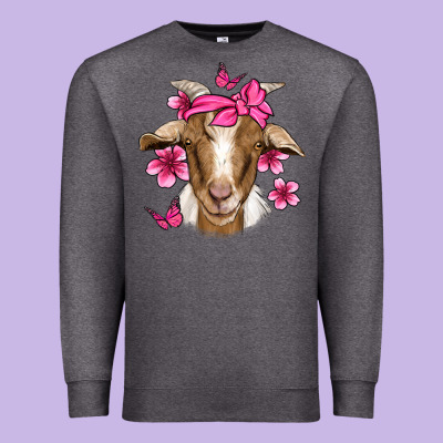 Pink Floral Bandana Goat Premium Sweatshirt Designed By Jasminsmagicworld