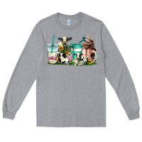 Heather Grey cow coffee cups Long Sleeve Tee - AdoDesignShop