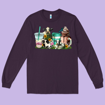 Cow Coffee Cups Long Sleeve Tee Designed By Adodesignshop