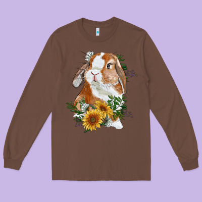 Bunny With Sunflowers Long Sleeve Tee Designed By Ranaportraitstore