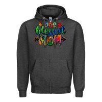 Charcoal Heather one blessed mom autism Zipper Hoodie - Zillion Design Studio