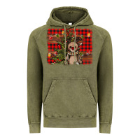 Vintage Olive reindeer trees background Vintage Hoodie - AdoDesignShop