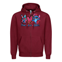 Burgundy peace love stitch Zipper Hoodie - Zillion Design Studio