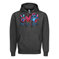 Charcoal Heather peace love stitch Zipper Hoodie - Zillion Design Studio