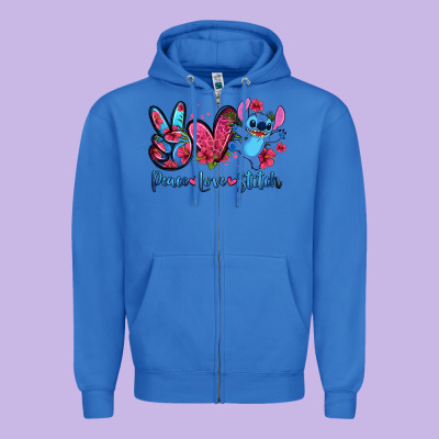 Peace Love Stitch Zipper Hoodie Designed By Zillion Design Studio