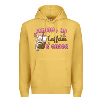 Antique Gold running on caffeine & chaos Premium Hoodie - MaliasSmallBusiness