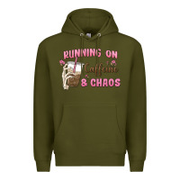 Army Green running on caffeine & chaos Premium Hoodie - MaliasSmallBusiness