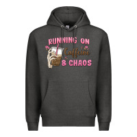 Charcoal Heather running on caffeine & chaos Premium Hoodie - MaliasSmallBusiness