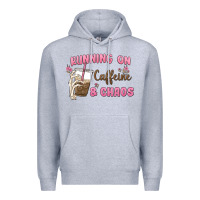 Heather Grey running on caffeine & chaos Premium Hoodie - MaliasSmallBusiness