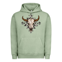 Pigment Oil Green bull skull with aztec Urban Hoodie - MaliasSmallBusiness