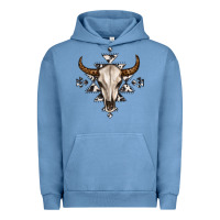 Pigment Pebble Blue bull skull with aztec Urban Hoodie - MaliasSmallBusiness