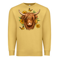 Antique Gold sunflowers long haired cow Premium Sweatshirt - Jasminsmagicworld