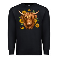 Black sunflowers long haired cow Premium Sweatshirt - Jasminsmagicworld
