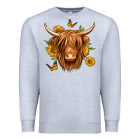 Heather Grey sunflowers long haired cow Premium Sweatshirt - Jasminsmagicworld