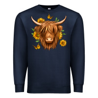 Navy sunflowers long haired cow Premium Sweatshirt - Jasminsmagicworld