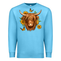 Ocean Blue sunflowers long haired cow Premium Sweatshirt - Jasminsmagicworld