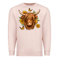 Pale Pink sunflowers long haired cow Premium Sweatshirt - Jasminsmagicworld
