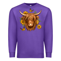 Purple sunflowers long haired cow Premium Sweatshirt - Jasminsmagicworld