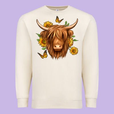 Sunflowers Long Haired Cow Premium Sweatshirt Designed By Jasminsmagicworld